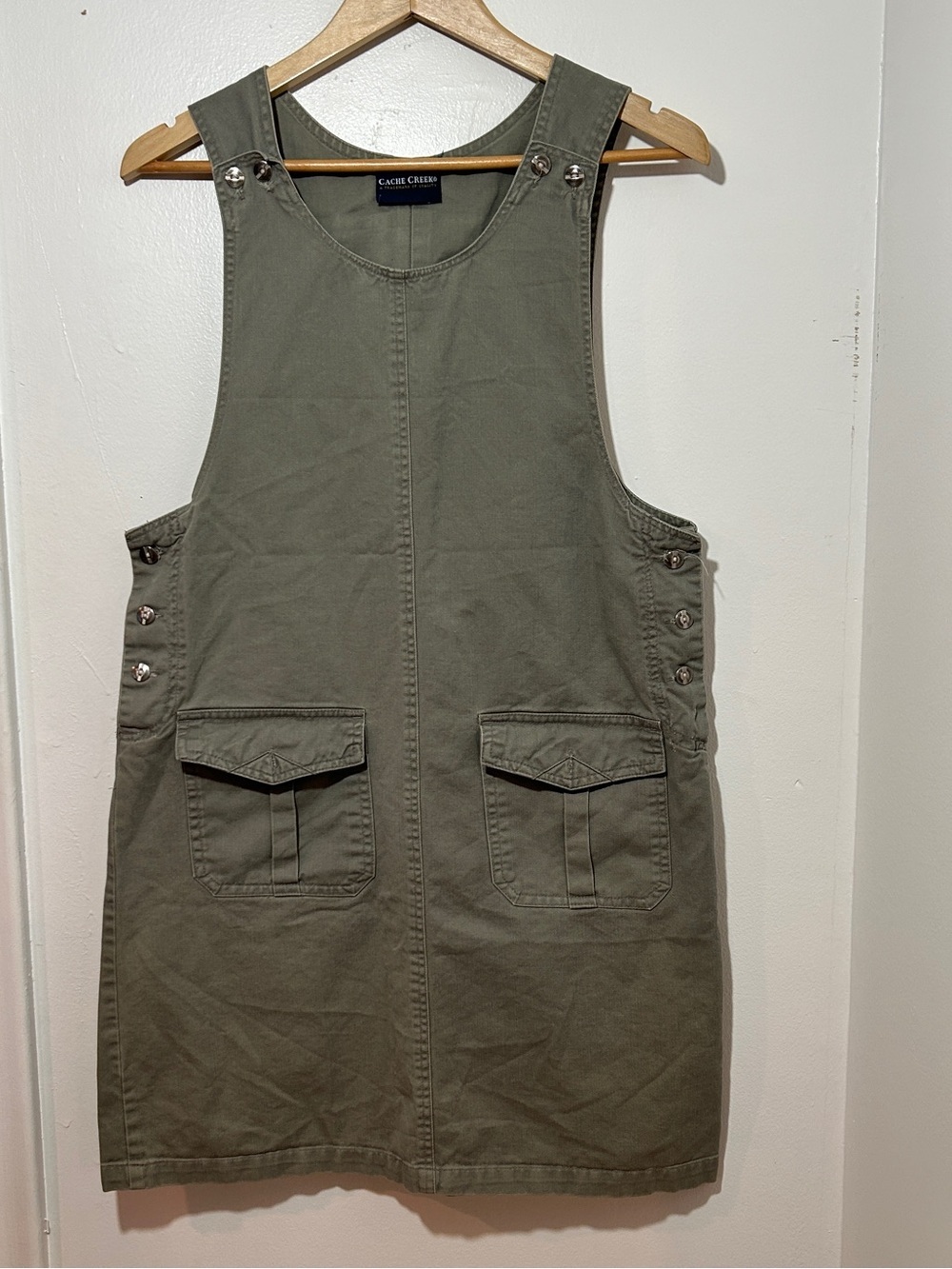 Cache Creek Olive Utility Pinafore Mini Dress Size M